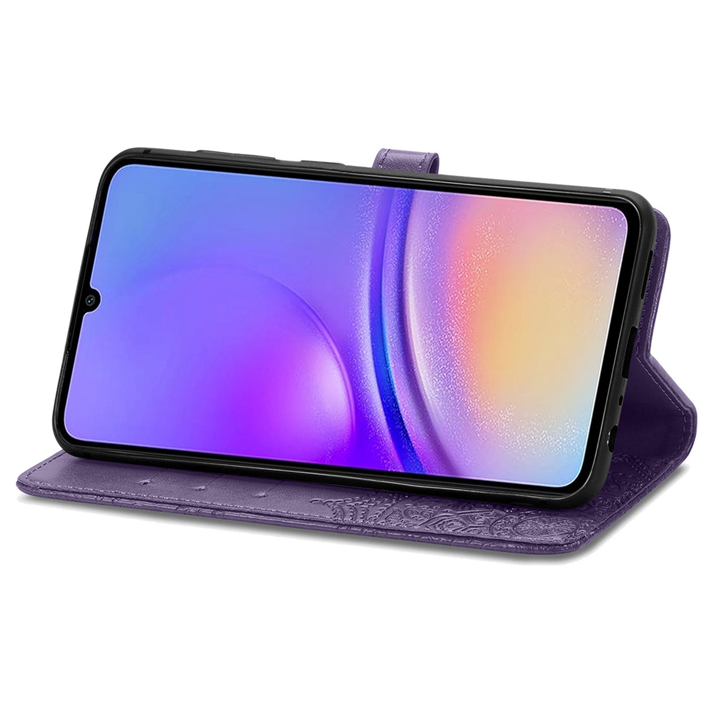 For Samsung Galaxy A06 Case Mandala Embossed Design Leather Wallet Phone Cover - Purple