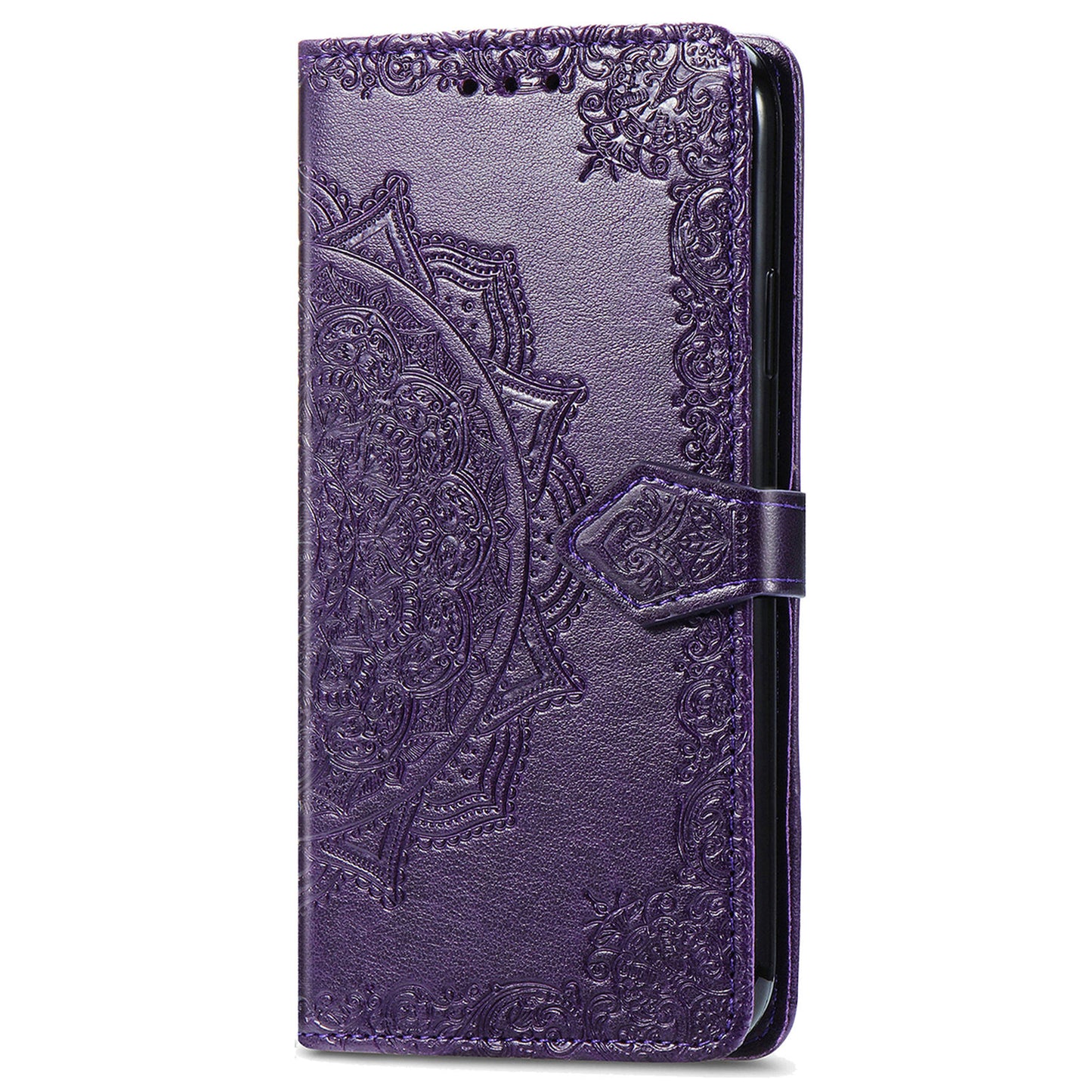 For Samsung Galaxy A06 Case Mandala Embossed Design Leather Wallet Phone Cover - Purple