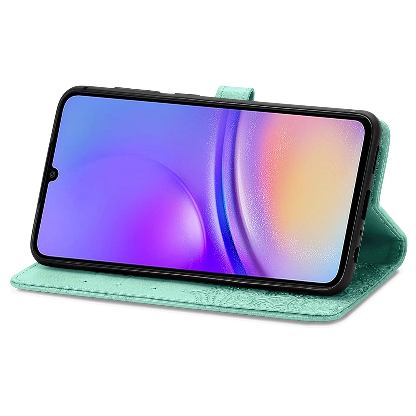 For Samsung Galaxy A06 Case Mandala Embossed Design Leather Wallet Phone Cover - Green