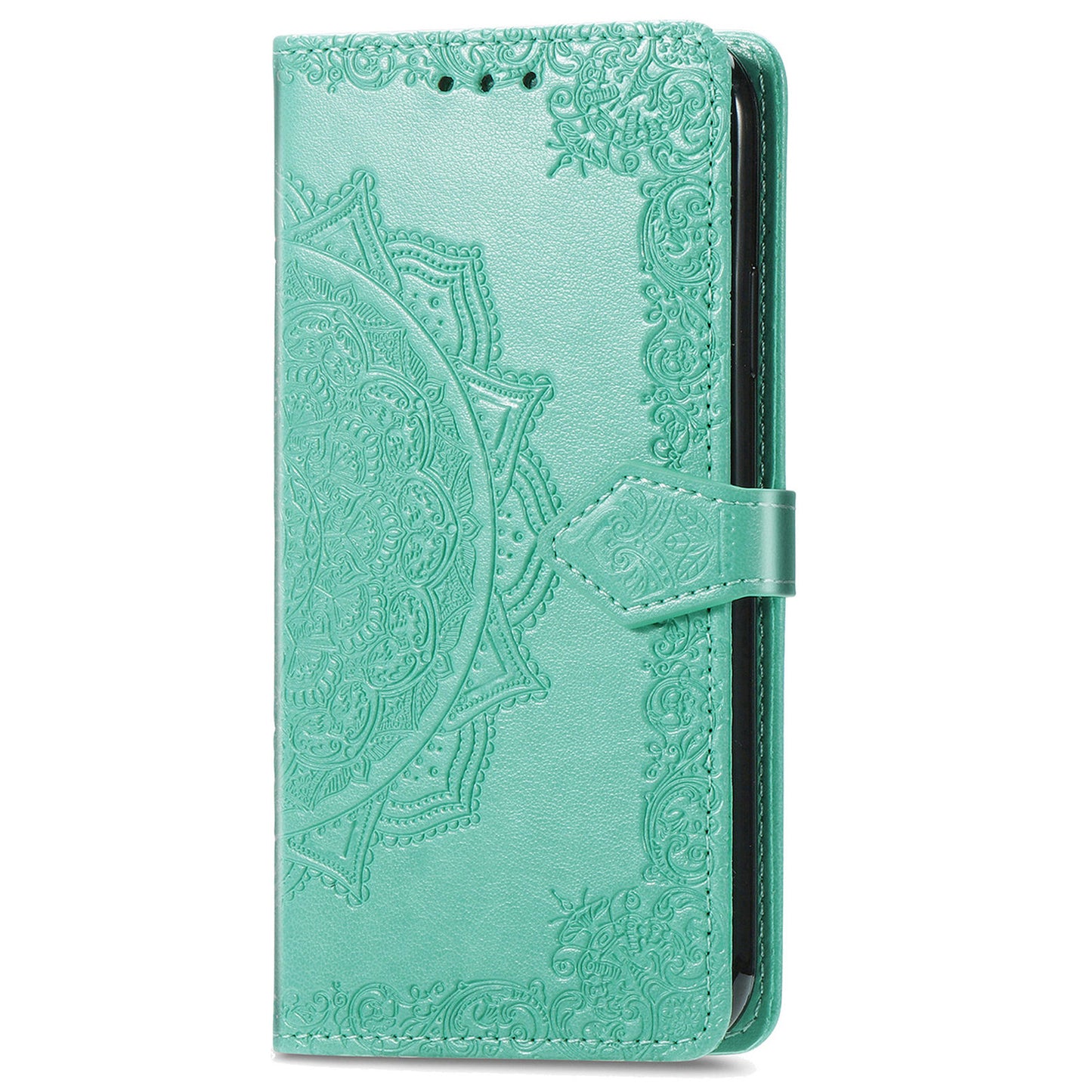 For Samsung Galaxy A06 Case Mandala Embossed Design Leather Wallet Phone Cover - Green