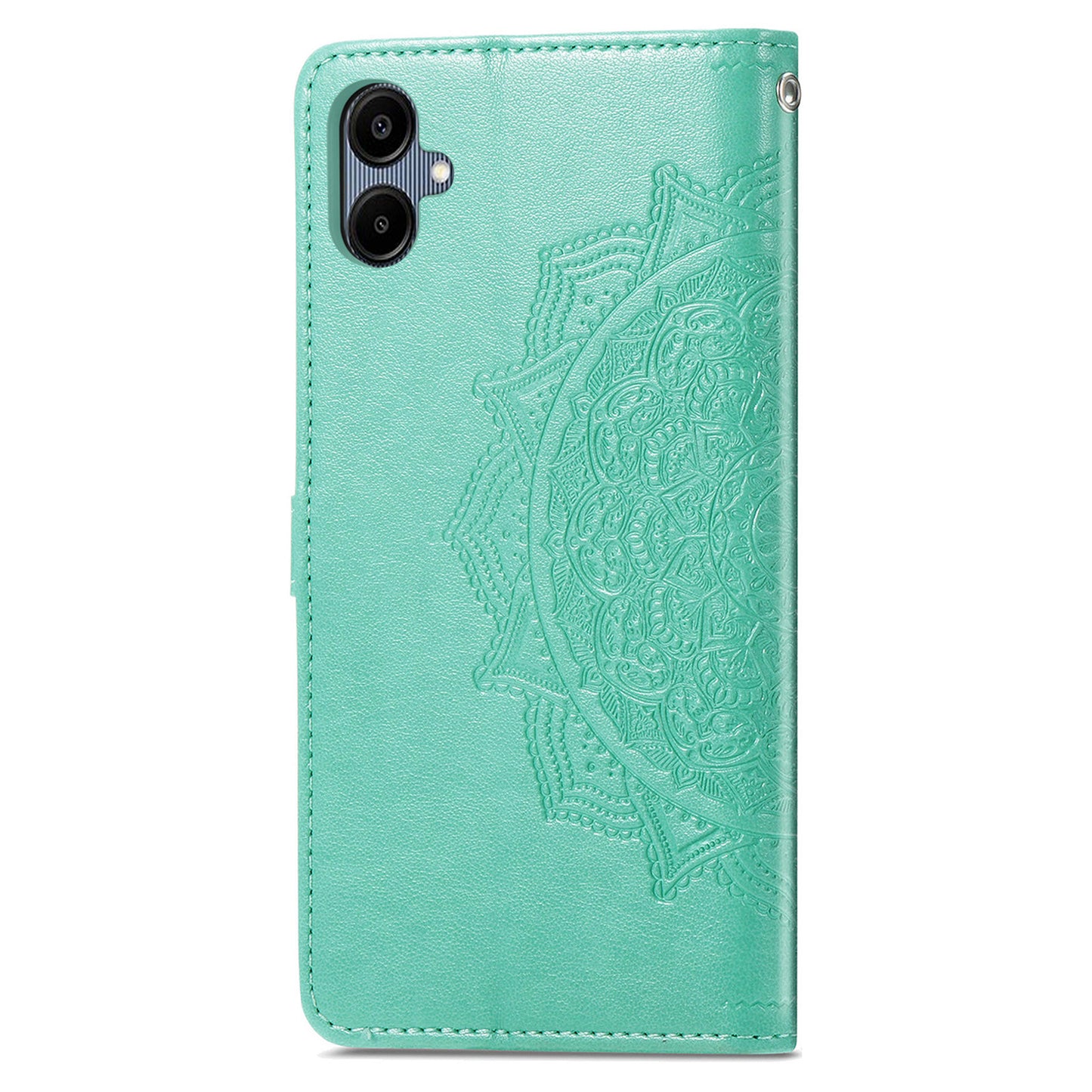 For Samsung Galaxy A06 Case Mandala Embossed Design Leather Wallet Phone Cover - Green