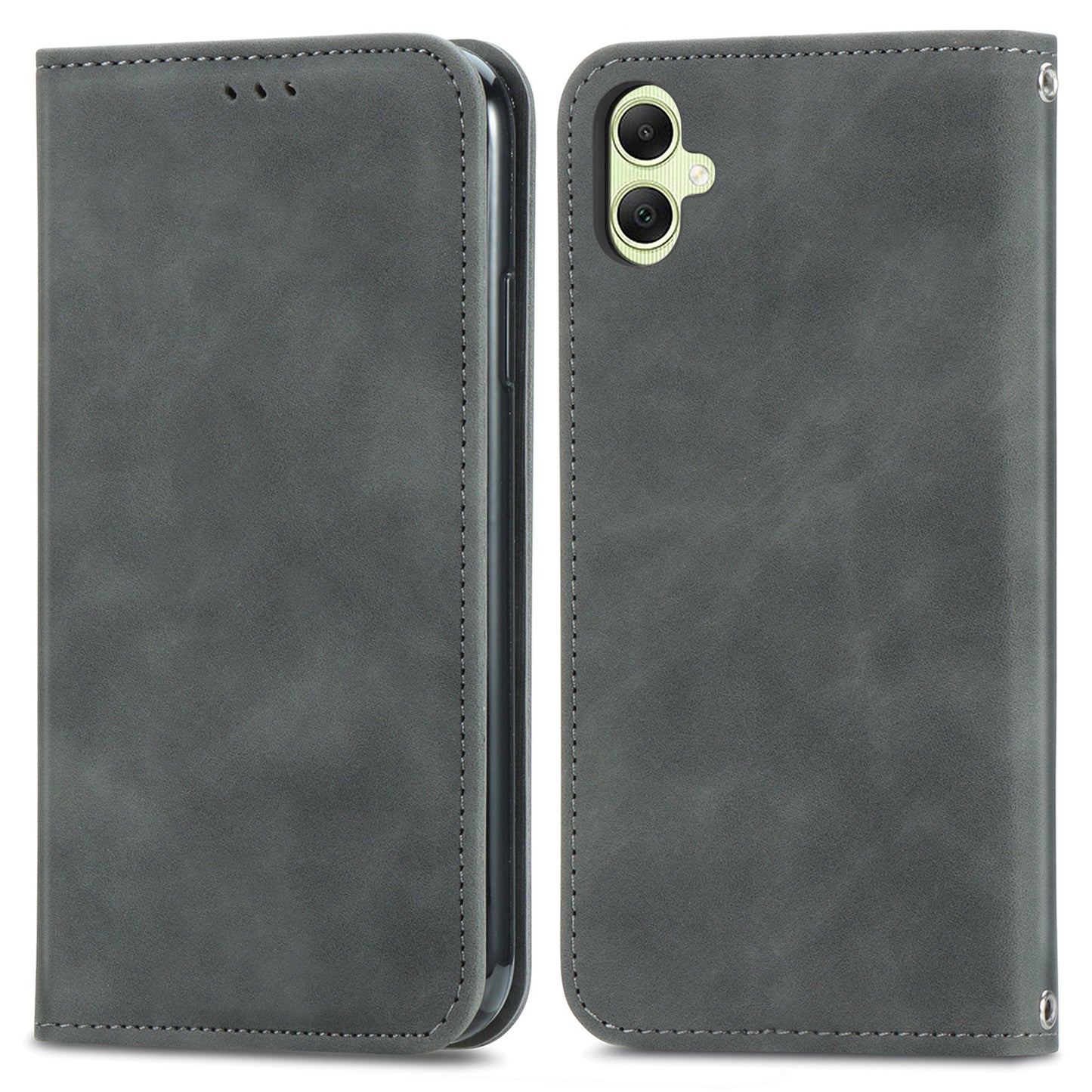 For Samsung Galaxy A06 Case Skin Touch Feeling Leather Wallet Phone Cover Magnetic Absorption - Grey
