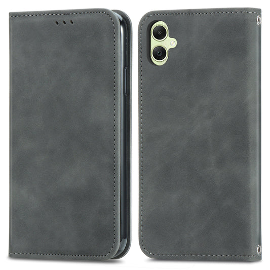 For Samsung Galaxy A06 Case Skin Touch Feeling Leather Wallet Phone Cover Magnetic Absorption - Grey