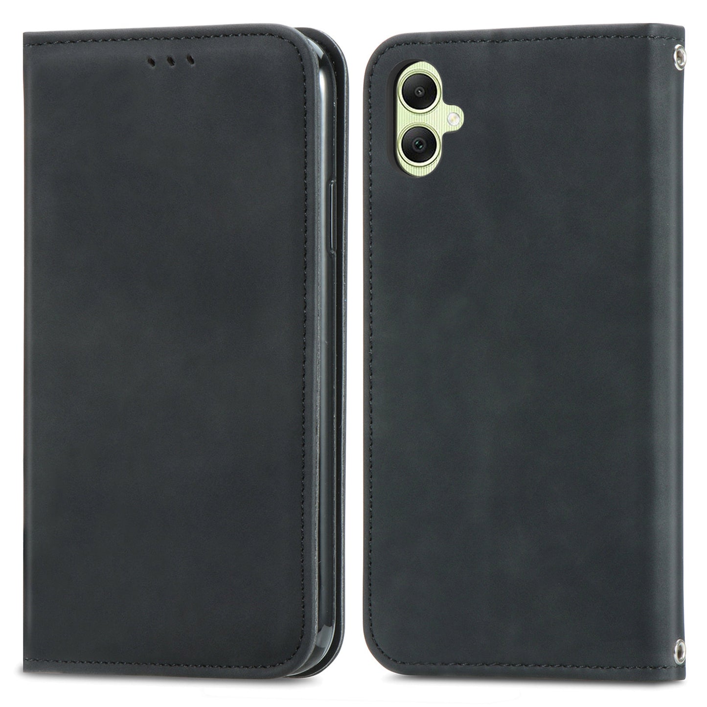 For Samsung Galaxy A06 Case Skin Touch Feeling Leather Wallet Phone Cover Magnetic Absorption - Black