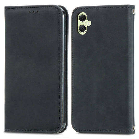 For Samsung Galaxy A06 Case Skin Touch Feeling Leather Wallet Phone Cover Magnetic Absorption - Black