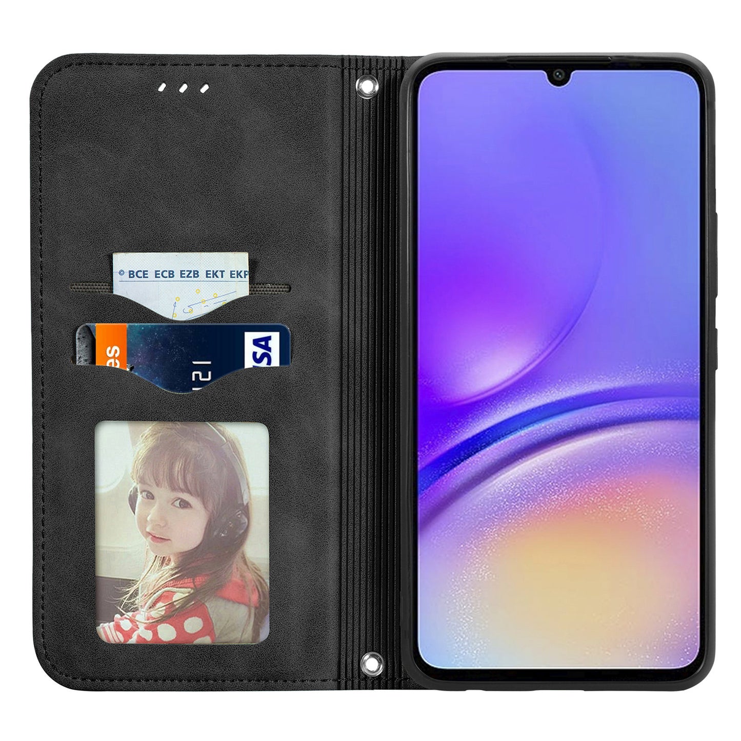 For Samsung Galaxy A06 Case Skin Touch Feeling Leather Wallet Phone Cover Magnetic Absorption - Black