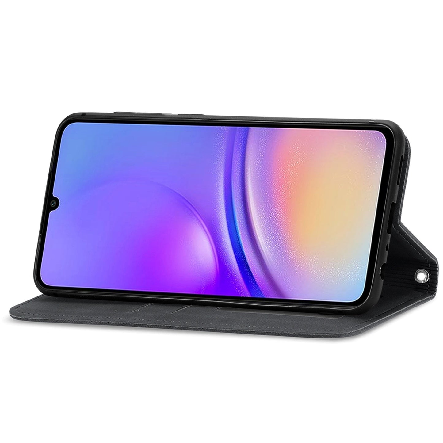 For Samsung Galaxy A06 Case Skin Touch Feeling Leather Wallet Phone Cover Magnetic Absorption - Black