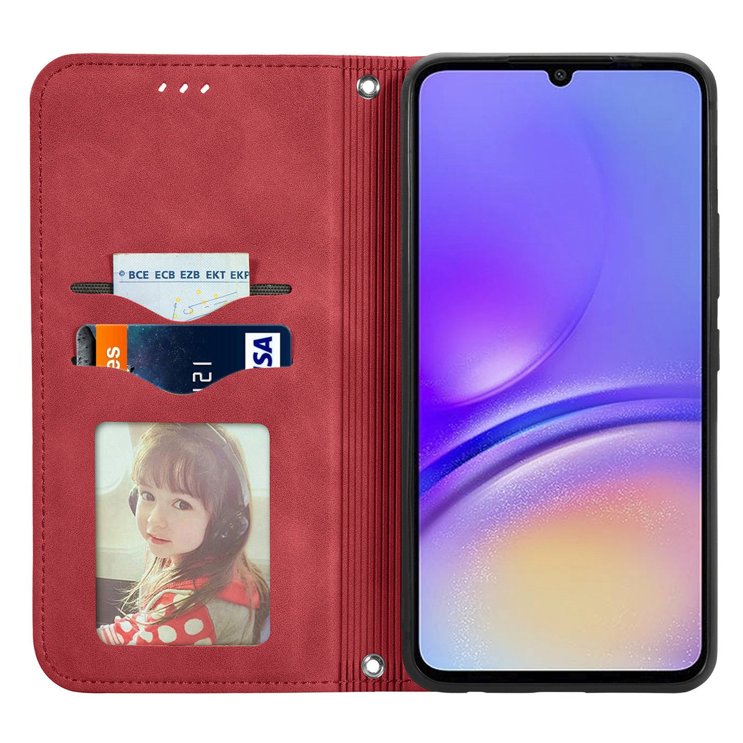 For Samsung Galaxy A06 Case Skin Touch Feeling Leather Wallet Phone Cover Magnetic Absorption - Red