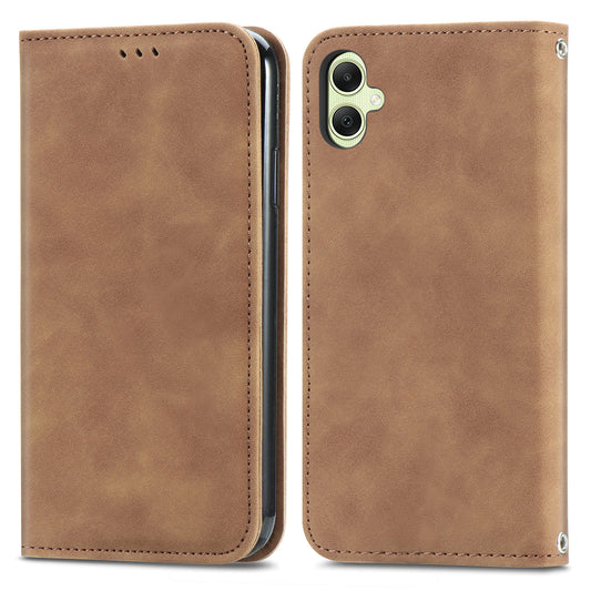 For Samsung Galaxy A06 Case Skin Touch Feeling Leather Wallet Phone Cover Magnetic Absorption - Brown