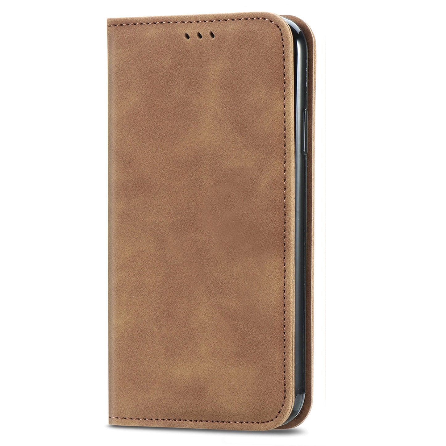 For Samsung Galaxy A06 Case Skin Touch Feeling Leather Wallet Phone Cover Magnetic Absorption - Brown