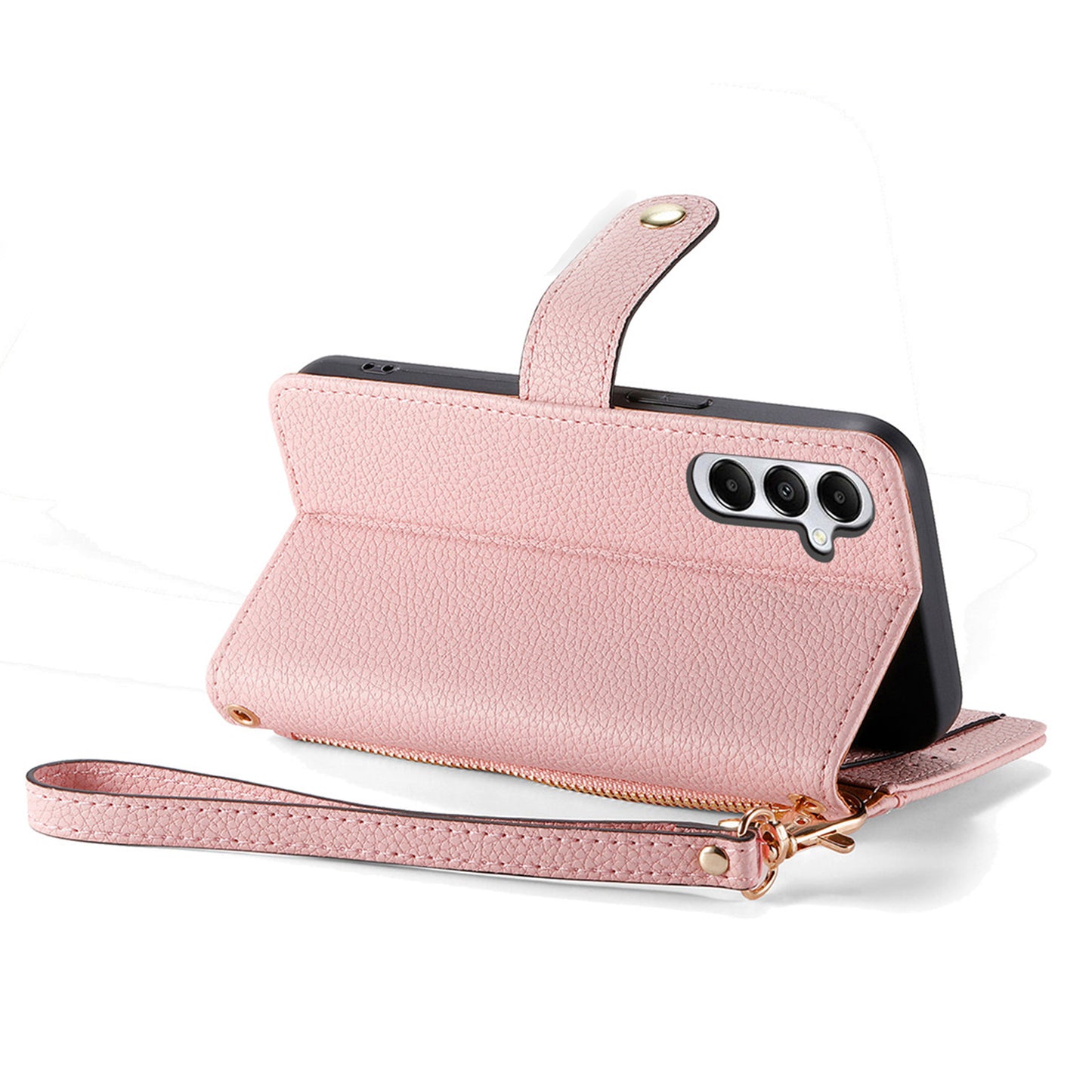 For Samsung Galaxy A06 Case RFID Blocking Zipper Pocket Leather Wallet Phone Cover - Pink