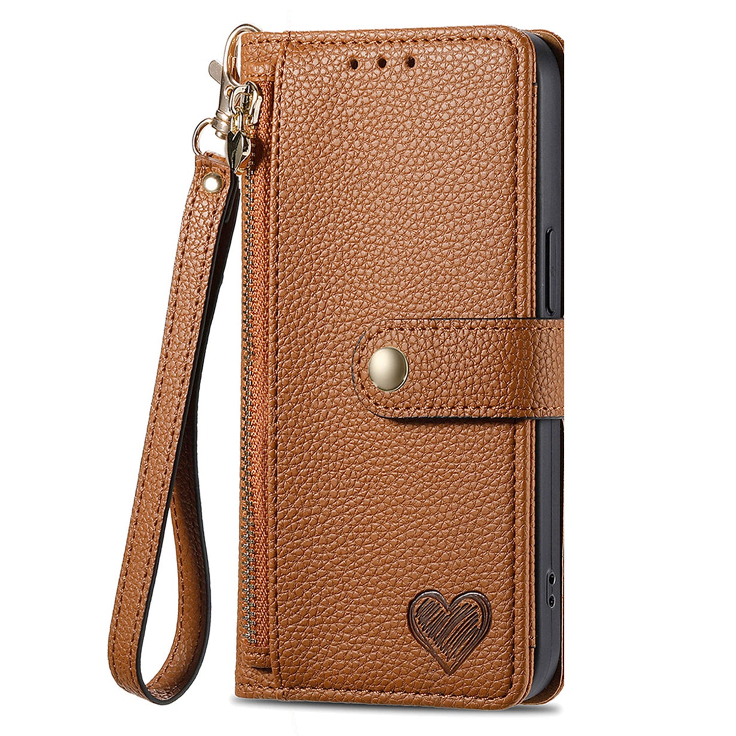 For Samsung Galaxy A06 Case RFID Blocking Zipper Pocket Leather Wallet Phone Cover - Brown