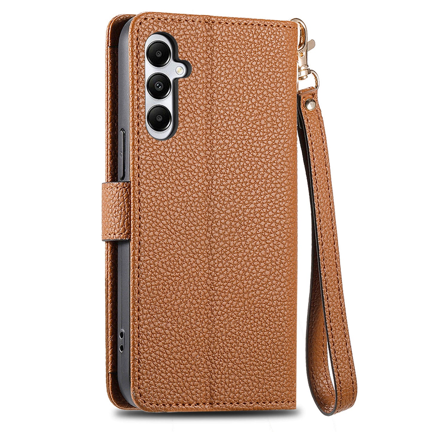 For Samsung Galaxy A06 Case RFID Blocking Zipper Pocket Leather Wallet Phone Cover - Brown