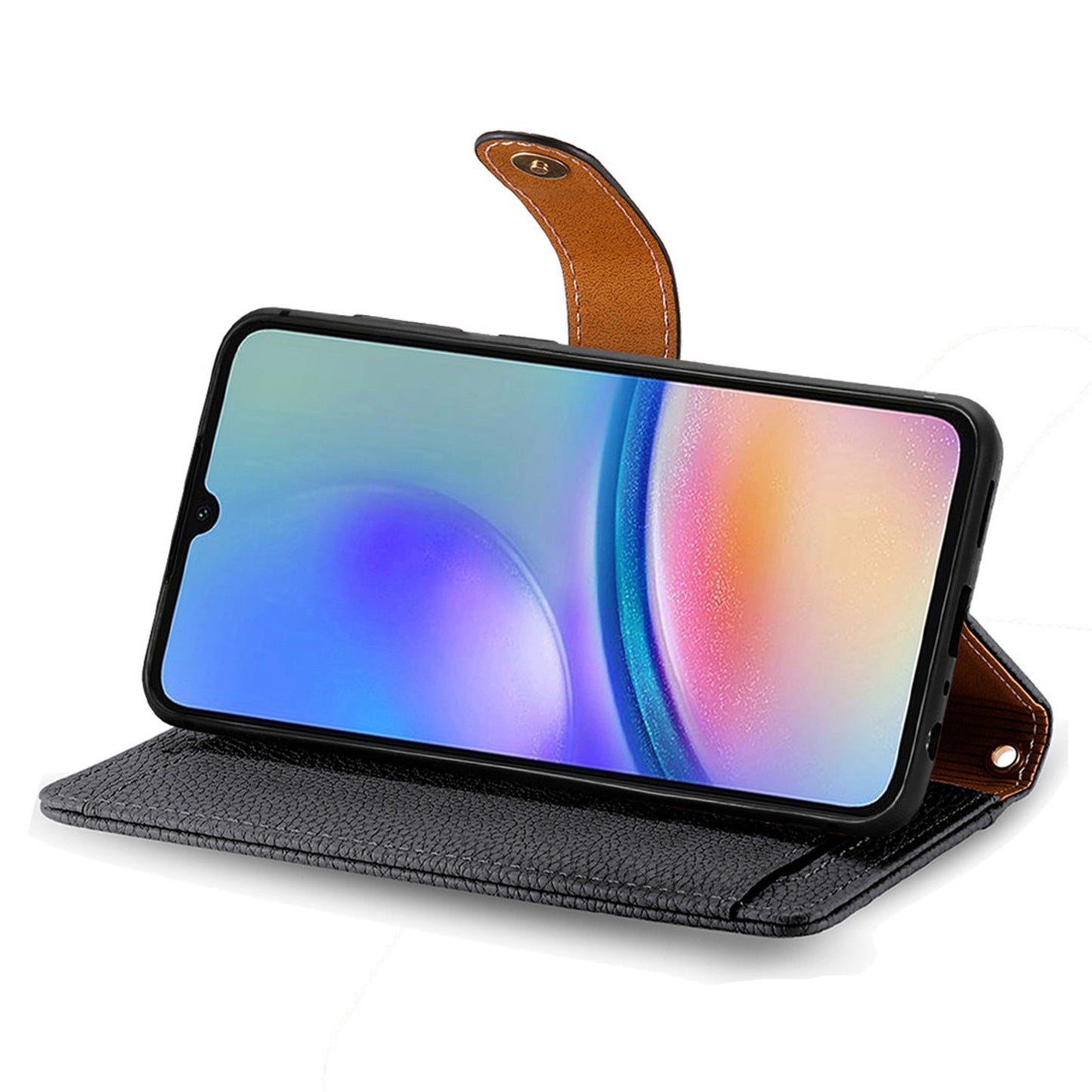 For Samsung Galaxy A06 Case RFID Blocking Zipper Pocket Leather Wallet Phone Cover - Black