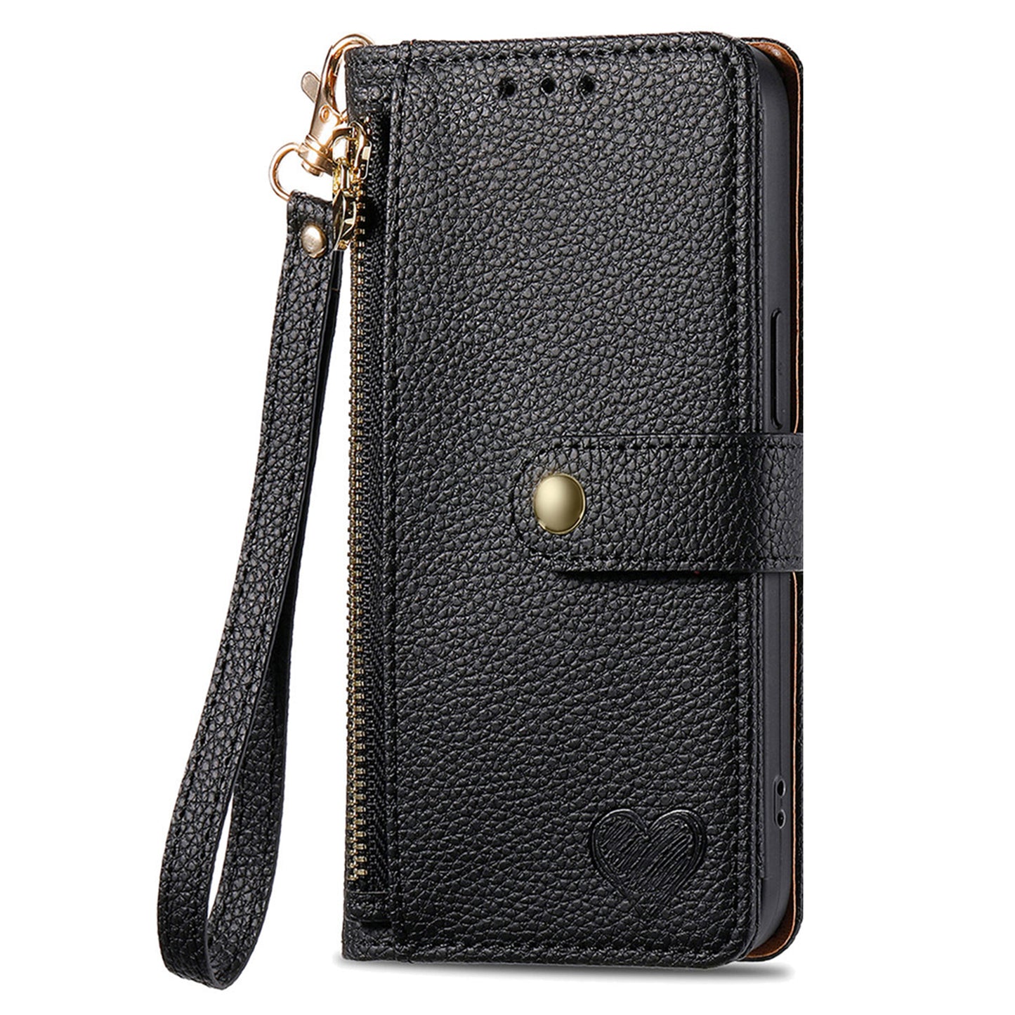 For Samsung Galaxy A06 Case RFID Blocking Zipper Pocket Leather Wallet Phone Cover - Black