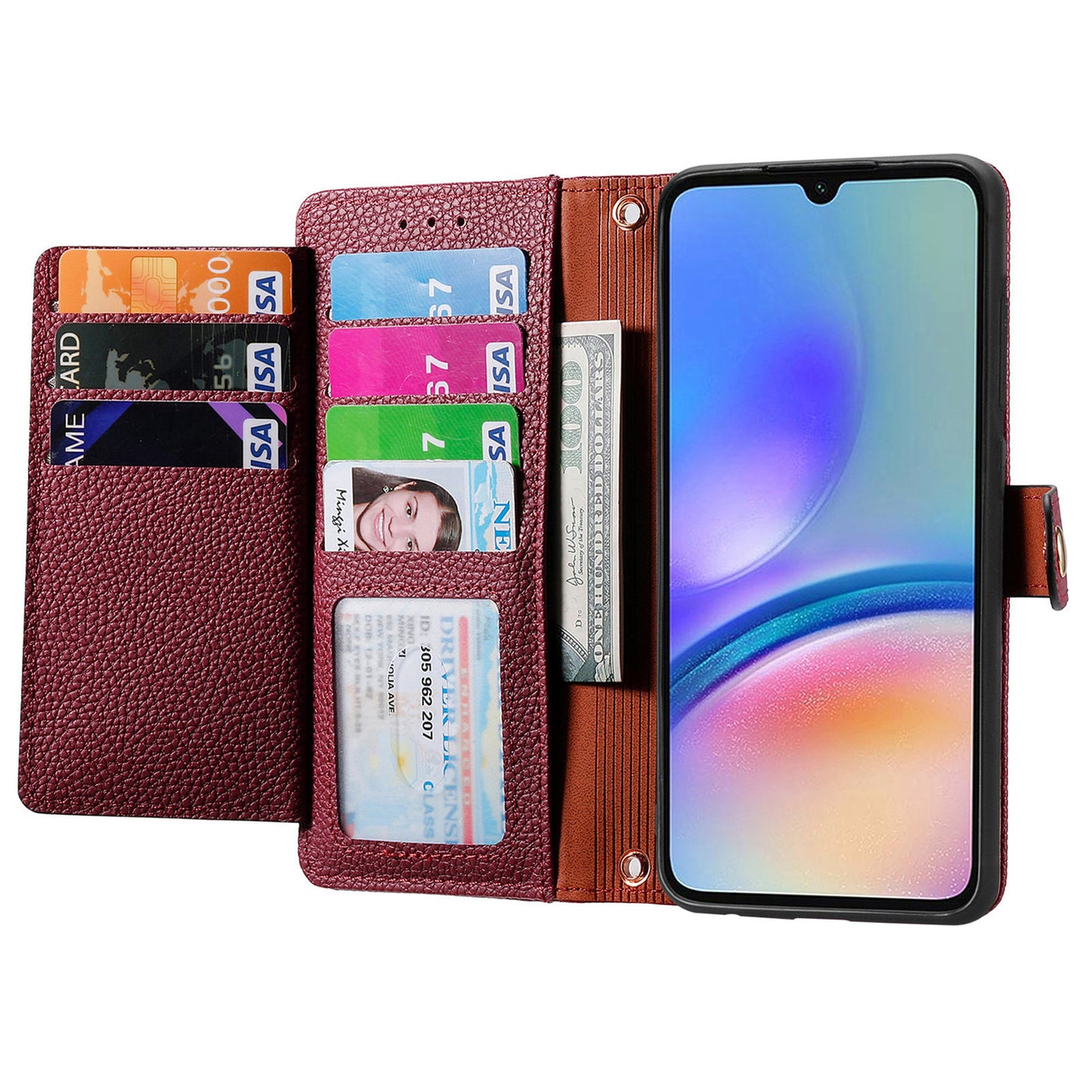 For Samsung Galaxy A06 Case RFID Blocking Zipper Pocket Leather Wallet Phone Cover - Red