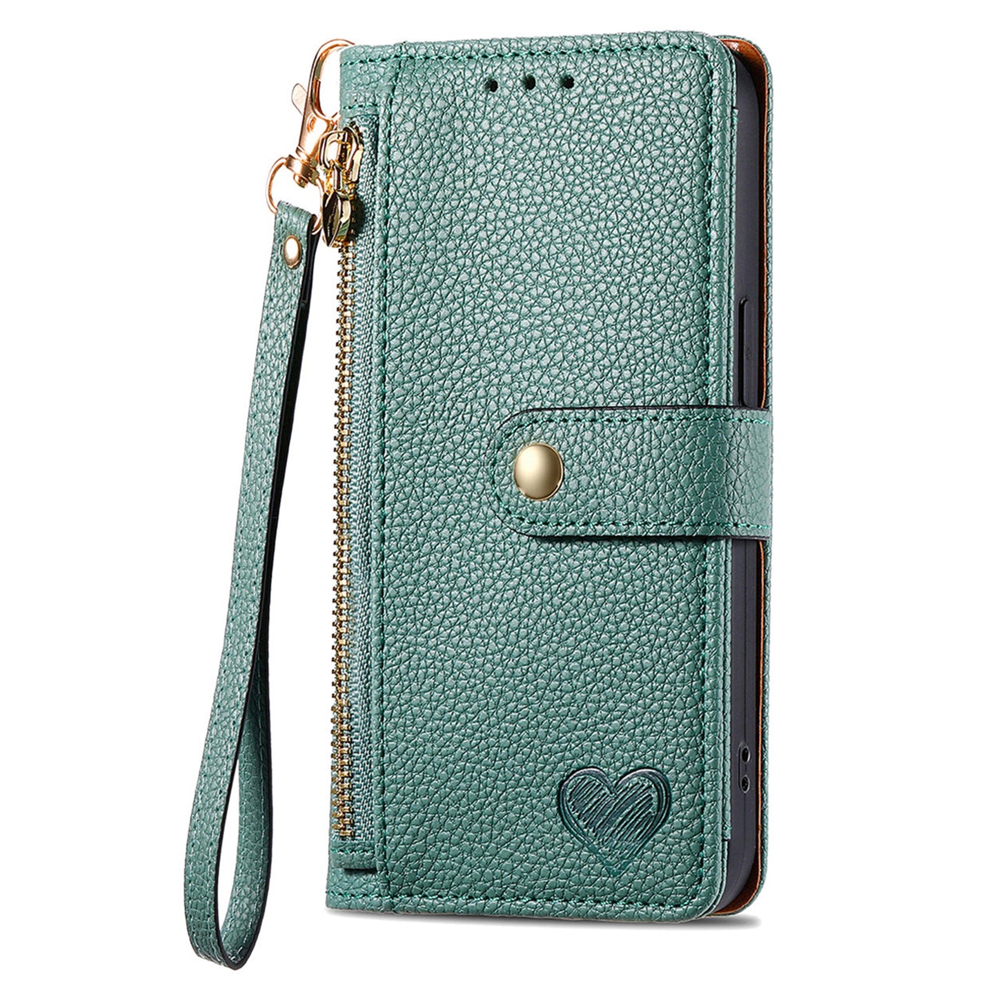 For Samsung Galaxy A06 Case RFID Blocking Zipper Pocket Leather Wallet Phone Cover - Green
