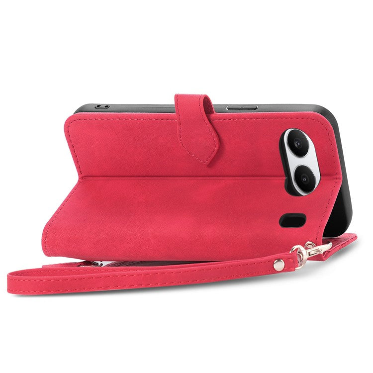 For OnePlus Nord 4 Case Zipper Wallet PU Leather Flower Imprint Phone Cover - Red