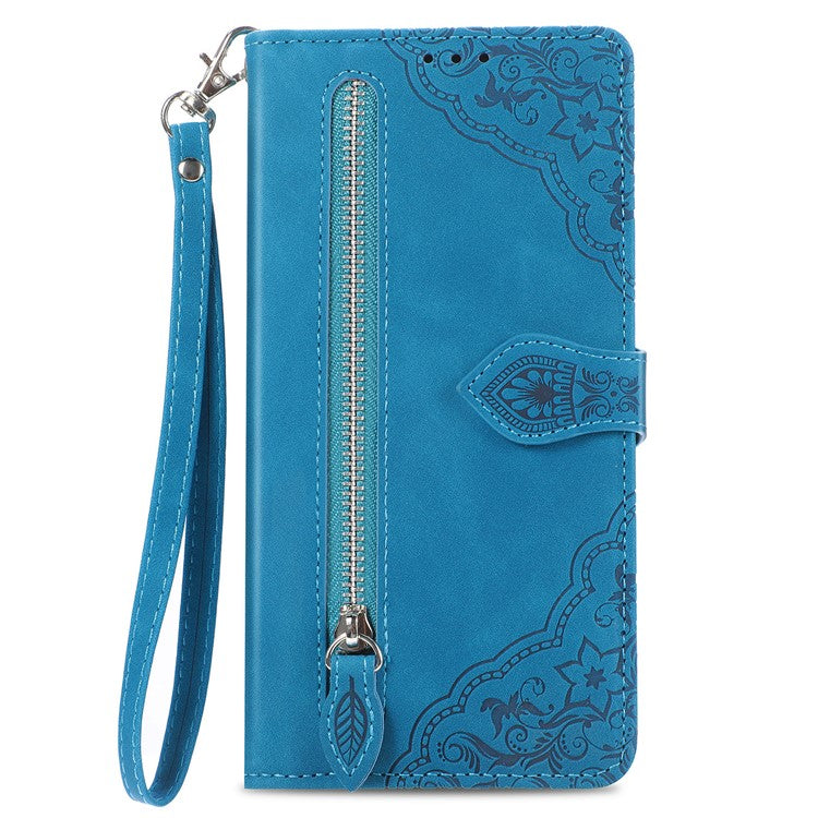 For OnePlus Nord 4 Case Zipper Wallet PU Leather Flower Imprint Phone Cover - Blue