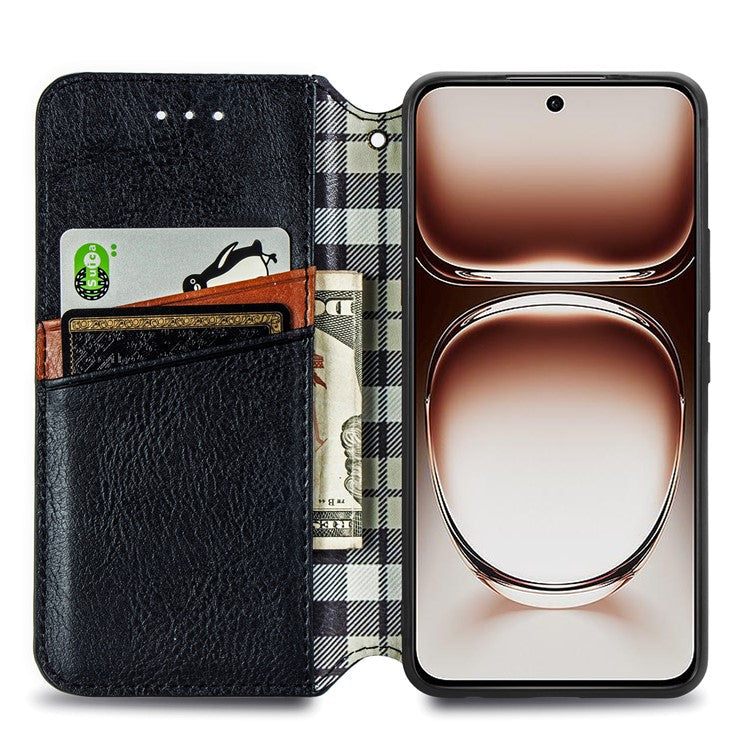 For OnePlus Nord 4 Case Rhombus Imprint PU Leather Wallet Phone Cover - Black