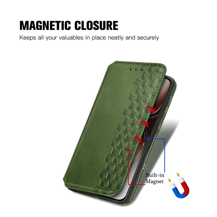 For OnePlus Nord 4 Case Rhombus Imprint PU Leather Wallet Phone Cover - Green