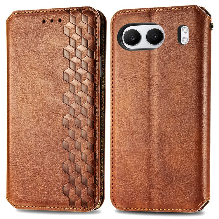 For OnePlus Nord 4 Case Rhombus Imprint PU Leather Wallet Phone Cover - Brown
