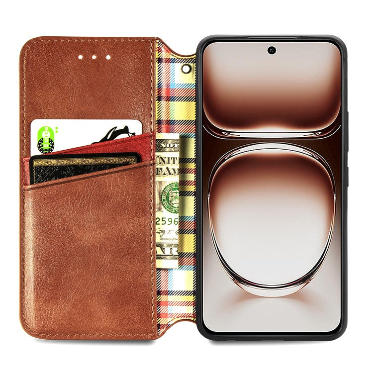 For OnePlus Nord 4 Case Rhombus Imprint PU Leather Wallet Phone Cover - Brown