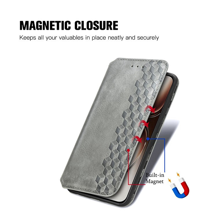 For OnePlus Nord 4 Case Rhombus Imprint PU Leather Wallet Phone Cover - Grey