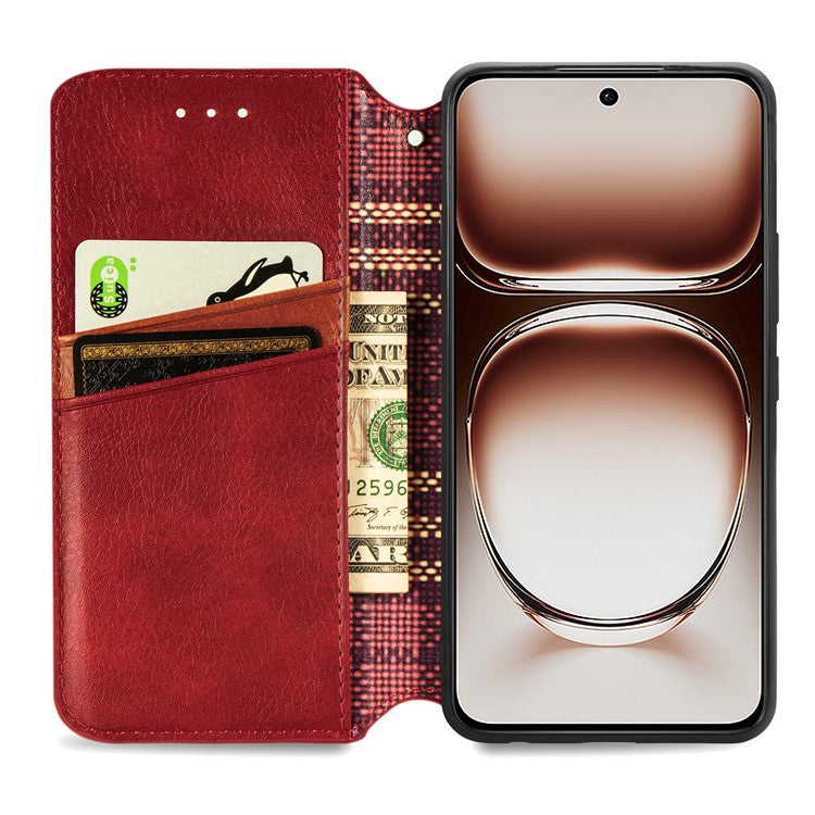 For OnePlus Nord 4 Case Rhombus Imprint PU Leather Wallet Phone Cover - Red