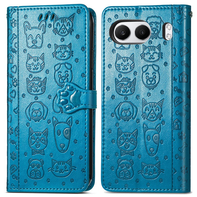For OnePlus Nord 4 Case Leather Wallet Flip Phone Cover Cute Cat Dog Pattern - Blue