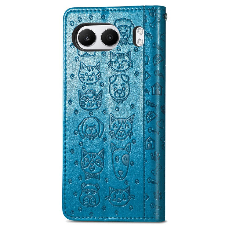 For OnePlus Nord 4 Case Leather Wallet Flip Phone Cover Cute Cat Dog Pattern - Blue