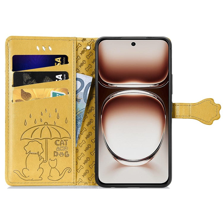 For OnePlus Nord 4 Case Leather Wallet Flip Phone Cover Cute Cat Dog Pattern - Yellow