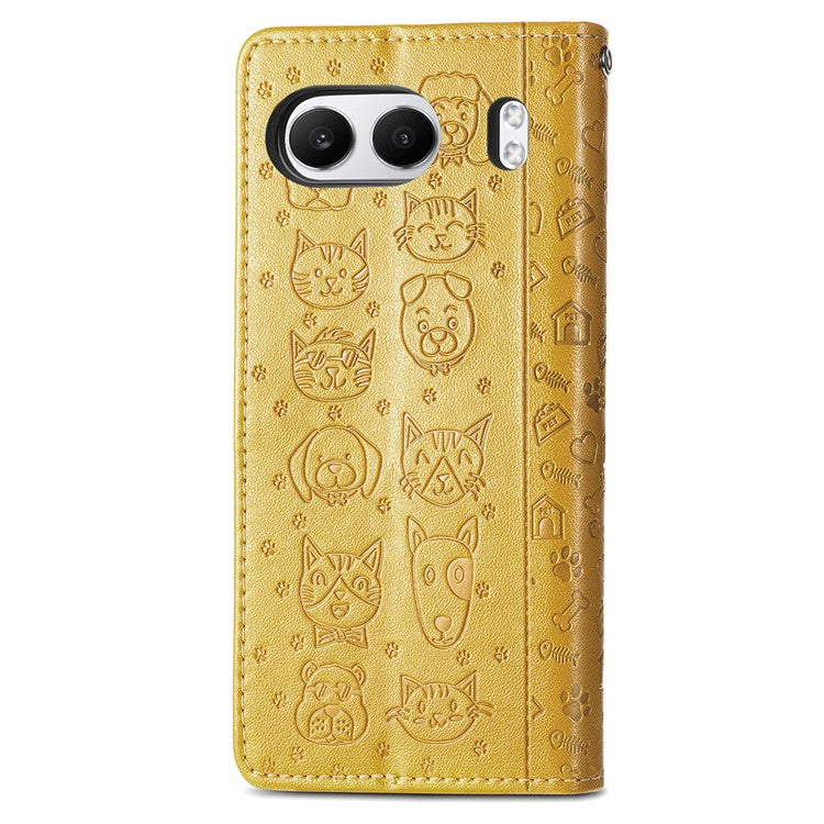 For OnePlus Nord 4 Case Leather Wallet Flip Phone Cover Cute Cat Dog Pattern - Yellow