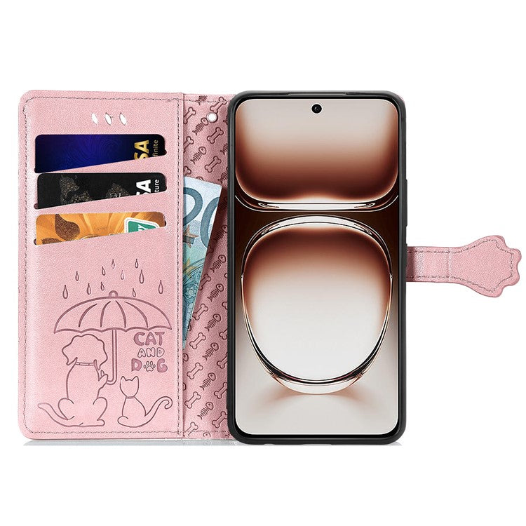 For OnePlus Nord 4 Case Leather Wallet Flip Phone Cover Cute Cat Dog Pattern - Rose Gold