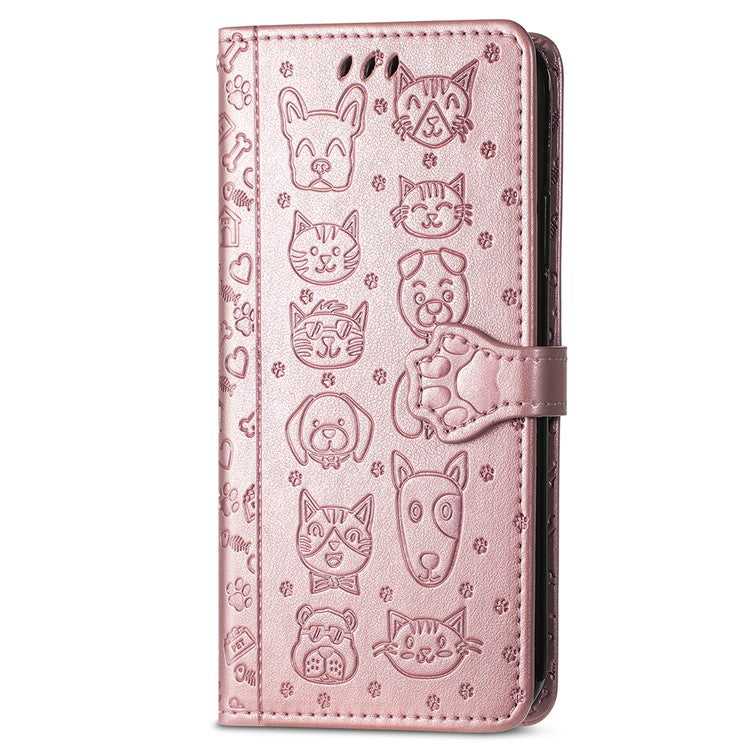 For OnePlus Nord 4 Case Leather Wallet Flip Phone Cover Cute Cat Dog Pattern - Rose Gold