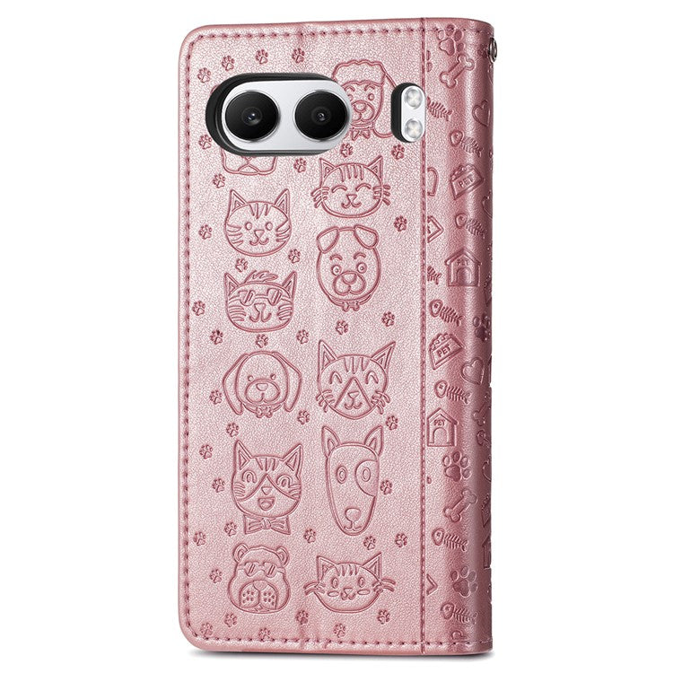 For OnePlus Nord 4 Case Leather Wallet Flip Phone Cover Cute Cat Dog Pattern - Rose Gold