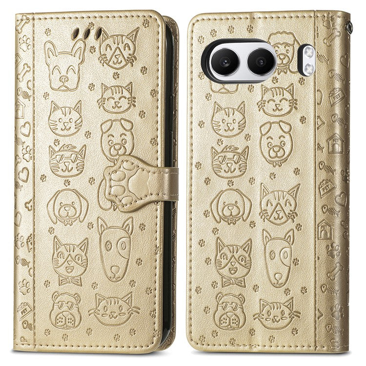 For OnePlus Nord 4 Case Leather Wallet Flip Phone Cover Cute Cat Dog Pattern - Gold
