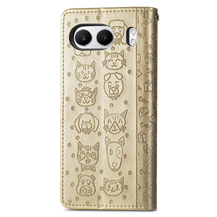 For OnePlus Nord 4 Case Leather Wallet Flip Phone Cover Cute Cat Dog Pattern - Gold
