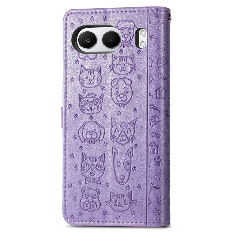 For OnePlus Nord 4 Case Leather Wallet Flip Phone Cover Cute Cat Dog Pattern - Light Purple