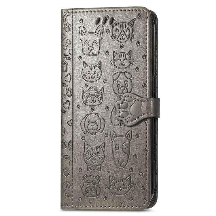 For OnePlus Nord 4 Case Leather Wallet Flip Phone Cover Cute Cat Dog Pattern - Grey