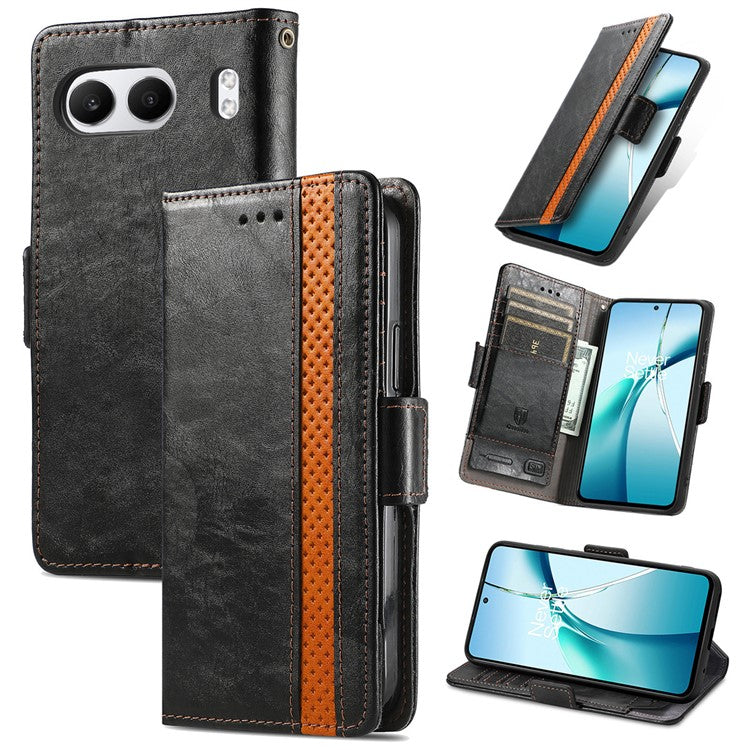 CASENEO 002 Series For OnePlus Nord 4 Case Stand Wallet Splicing PU Leather Cover - Black