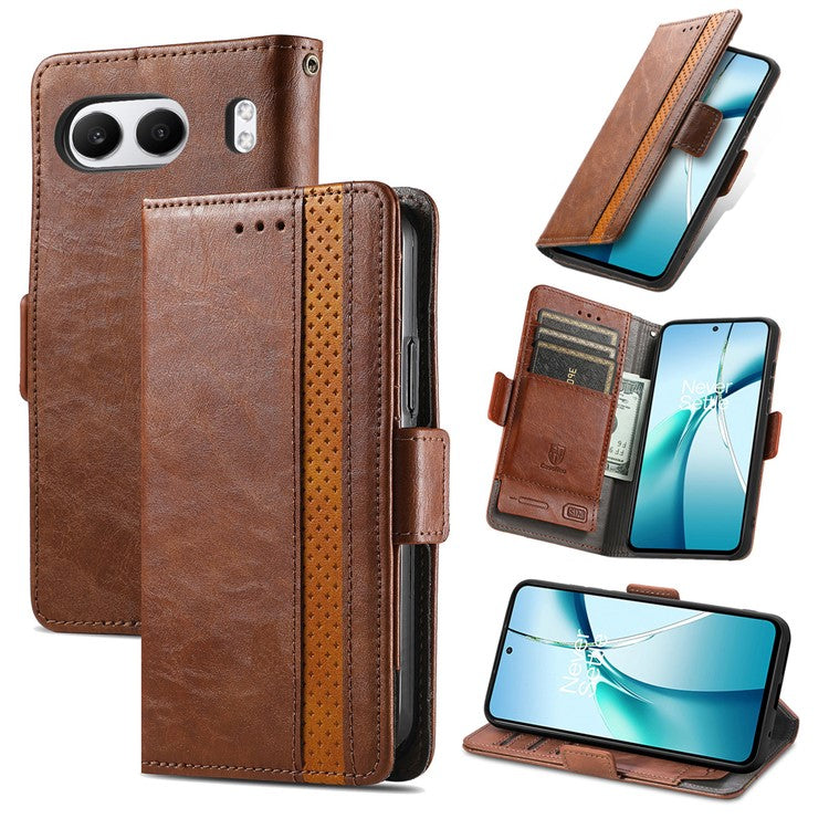 CASENEO 002 Series For OnePlus Nord 4 Case Stand Wallet Splicing PU Leather Cover - Dark Brown