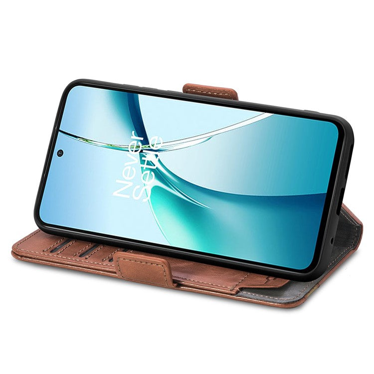CASENEO 002 Series For OnePlus Nord 4 Case Stand Wallet Splicing PU Leather Cover - Dark Brown