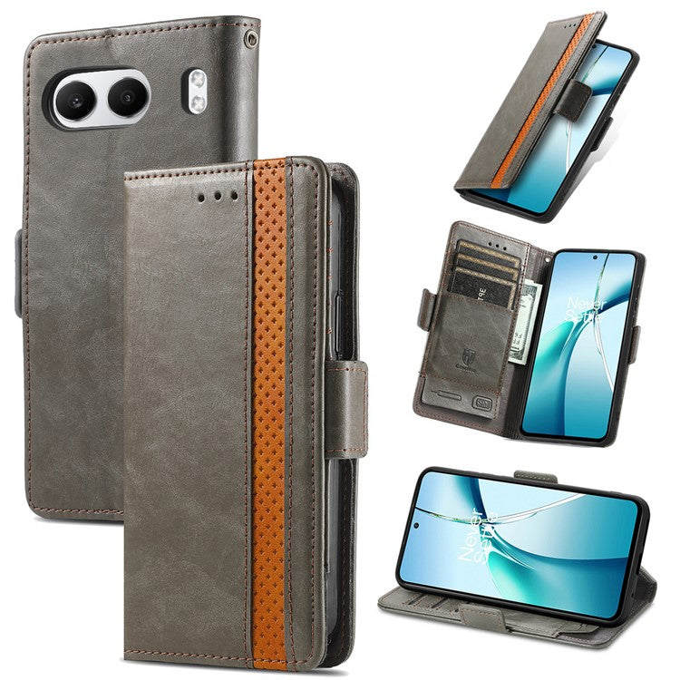 CASENEO 002 Series For OnePlus Nord 4 Case Stand Wallet Splicing PU Leather Cover - Grey