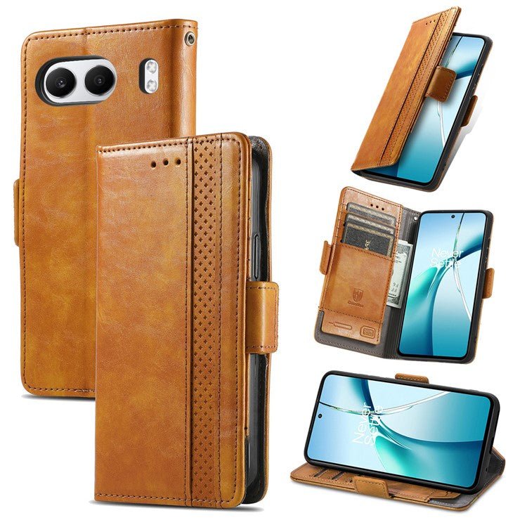 CASENEO 002 Series For OnePlus Nord 4 Case Stand Wallet Splicing PU Leather Cover - Light Brown