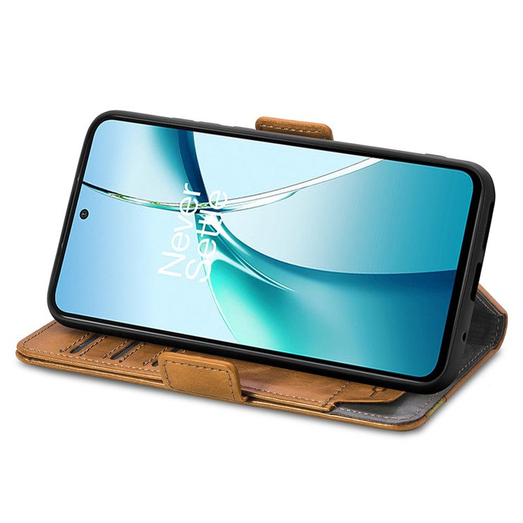 CASENEO 002 Series For OnePlus Nord 4 Case Stand Wallet Splicing PU Leather Cover - Light Brown