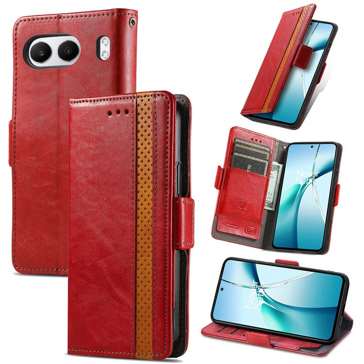 CASENEO 002 Series For OnePlus Nord 4 Case Stand Wallet Splicing PU Leather Cover - Red