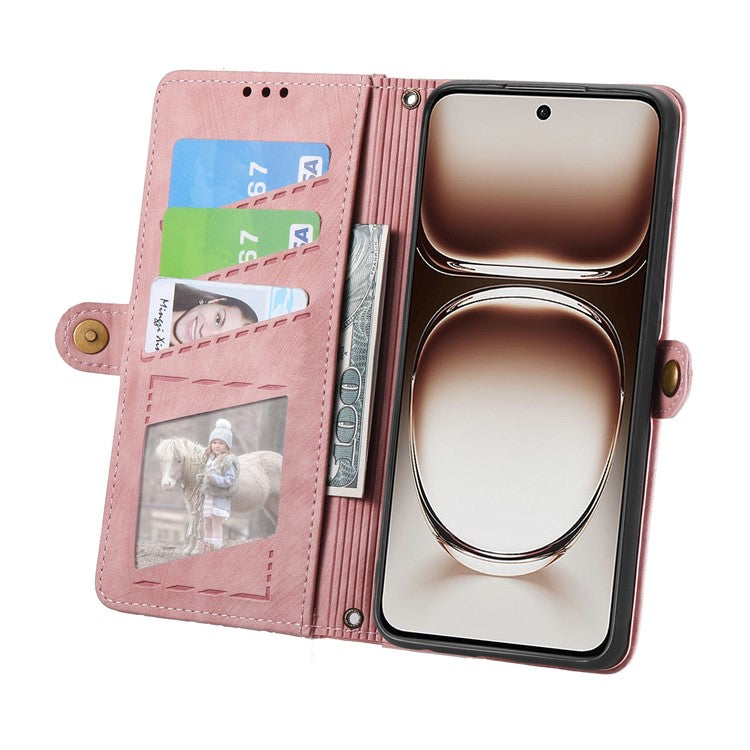 For OnePlus Nord 4 Case Zipper Wallet Geometry Lines Leather Phone Cover - Pink