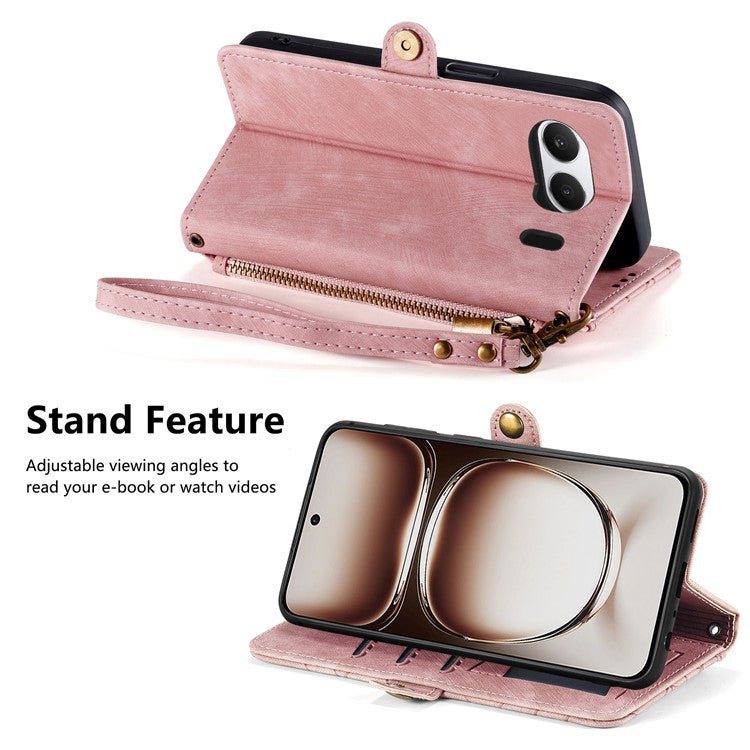 For OnePlus Nord 4 Case Zipper Wallet Geometry Lines Leather Phone Cover - Pink