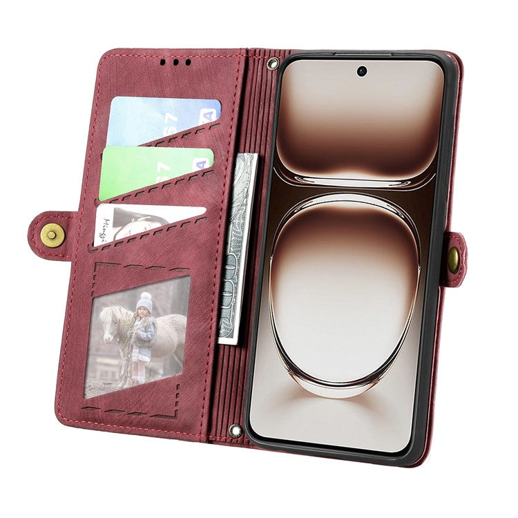 For OnePlus Nord 4 Case Zipper Wallet Geometry Lines Leather Phone Cover - Red